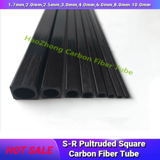 Pultruded Square Carbon Fiber Tube 1.7 2 2.5 3 4 5 6 8 10mm L500mm S-R